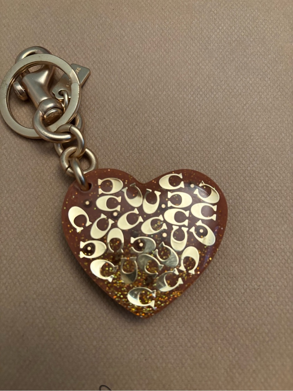 Coach Heart-Shaped Key & Card Holder Charm in Brown and Gold
